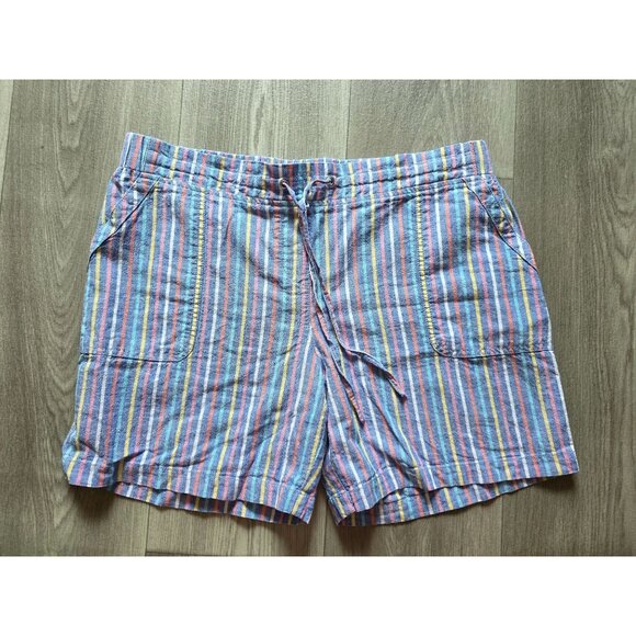 Talbots Petite Womens Striped Linen Cotton Drawstring Shorts Size 12P - Picture 1 of 6